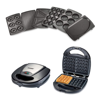 7-In-1 Non-Stick Multi Snacks Maker with Sandwich-Grill-Waffle-Donuts Detachable Plates 760 W SSM-862 Black